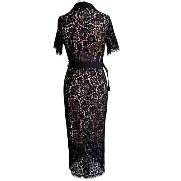 NWT DALIA MACPHEE BLACK LACE BELTED PENCIL DRESS STYLE D1719 - M - Picture 3 of 14
